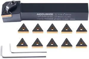 Accusize Indexable Tool Holder, 3/4" x 5", RH, 2312-5008INS | MTJNR 12-3C Kit, 1" Tool Height, Includes 10 TNMG332 Carbide Inserts, Right Hand Accusize Indexable Tool Holder, 3/4" x 5", RH, 2312-5008INS | MTJNR 12-3C Kit, 1" Tool Height, Includes 10 TNMG332 Carbide Inserts, Right Hand