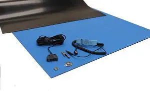 ESD Mat Kit - Anti-Static Table Mat - Heat Resistant Soldering Mat - with a Wrist Strap and Dual Common Point Grounding (30" x 72" (2.5' x 6'), Blue) ESD Mat Kit - Anti-Static Table Mat - Heat Resistant Soldering Mat - with a Wrist Strap and Dual Common Point Grounding (30" x 72" (2.5' x 6'), Blue)