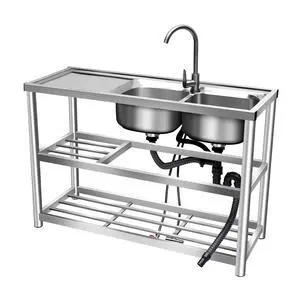 Stainless Steel Utility Sink with Hot & Cold Water Faucet, Freestanding Double Bowl Commercial Sink Set, Outdoor Utility Sink for Kitchen Restaurant Garage(47.2x17.5x31.5in) Stainless Steel Utility Sink with Hot & Cold Water Faucet, Freestanding Double Bowl Commercial Sink Set, Outdoor Utility Sink for Kitchen Restaurant Garage(47.2x17.5x31.5in)