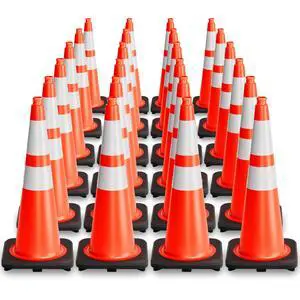 Traffic Cones 28 Inch - Commercial Construction Cones for Road Safety Orange Parking Cones with Heavy Duty Base & Reflective Strips for Driveways & Event Control (24 Pack) Traffic Cones 28 Inch - Commercial Construction Cones for Road Safety Orange Parking Cones with Heavy Duty Base & Reflective Strips for Driveways & Event Control (24 Pack)