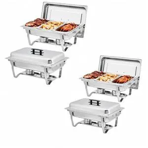 4-Pack Stainless Steel Buffet Server Set 3-Well Rectangular Chafing Dishes, Multi-Compartment Food Warmers for Catering, Weddings, and Home Parties 4-Pack Stainless Steel Buffet Server Set 3-Well Rectangular Chafing Dishes, Multi-Compartment Food Warmers for Catering, Weddings, and Home Parties
