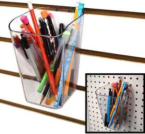 Pen Cup for Pegboard & Slatwall - Acrylic Bucket Bin - 10 Pack Pen Cup for Pegboard & Slatwall - Acrylic Bucket Bin - 10 Pack