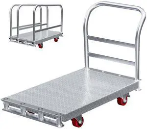 40" Lx24 W 2-in-1 Platform Truck Push Cart Dolly, Industrial Hand Trucks with 2600LBS Weight Capacity Large Size for Easy Storage and 6.2'' Wheels, 3 Side Handrails 40" Lx24 W 2-in-1 Platform Truck Push Cart Dolly, Industrial Hand Trucks with 2600LBS Weight Capacity Large Size for Easy Storage and 6.2'' Wheels, 3 Side Handrails