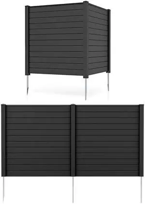 Outdoor Privacy Screen 4 Panels, 48''W x 48''H Decorative Air Conditioner Fence Trash Can Enclosure with Stakes, Easy Assembly, PP Vinyl Picket Fences for Garden Patio Lawn, Black Outdoor Privacy Screen 4 Panels, 48''W x 48''H Decorative Air Conditioner Fence Trash Can Enclosure with Stakes, Easy Assembly, PP Vinyl Picket Fences for Garden Patio Lawn, Black