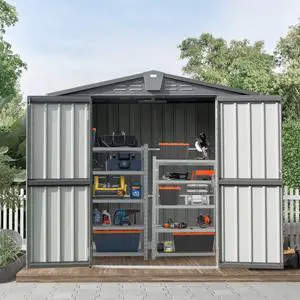 Domi Outdoor Storage Shed 6.5'x 4.2', Metal Garden Shed for Bike, Trash Can, Tools, Lawn Mowers, Pool Toys, Galvanized Steel Outdoor Storage Cabinet with Lockable Door for Backyard, Patio, Lawn Domi Outdoor Storage Shed 6.5'x 4.2', Metal Garden Shed for Bike, Trash Can, Tools, Lawn Mowers, Pool Toys, Galvanized Steel Outdoor Storage Cabinet with Lockable Door for Backyard, Patio, Lawn