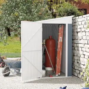 4' x 8' Metal Outdoor Storage Shed, Lean to Storage Shed, Garden Tool Storage House with Lockable Door and 2 Air Vents for Backyard, Patio, Lawn, Dark Gray 4' x 8' Metal Outdoor Storage Shed, Lean to Storage Shed, Garden Tool Storage House with Lockable Door and 2 Air Vents for Backyard, Patio, Lawn, Dark Gray