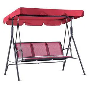 Outdoor Patio Canopy Swing Chair 3-Person, Steel Frame Textilence Seats Swing Glider, 4507 (Burgundy) Outdoor Patio Canopy Swing Chair 3-Person, Steel Frame Textilence Seats Swing Glider, 4507 (Burgundy)