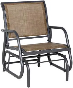 Porch Glider, Metal Frame Swing Glider Chair with Breathable Mesh Fabric, Curved Armrests and Steel Frame for Garden, Poolside, Backyard, Balcony, Light Mixed Brown Porch Glider, Metal Frame Swing Glider Chair with Breathable Mesh Fabric, Curved Armrests and Steel Frame for Garden, Poolside, Backyard, Balcony, Light Mixed Brown