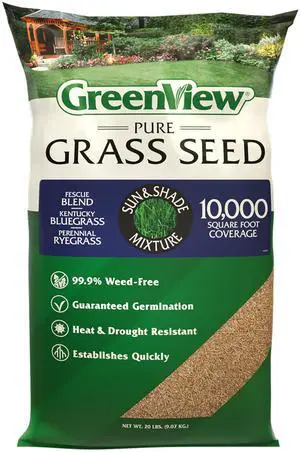 Pure Grass Seed Sun & Shade Mixture, 20 lb. Bag Covers up to 10,000 sq. ft Pure Grass Seed Sun & Shade Mixture, 20 lb. Bag Covers up to 10,000 sq. ft