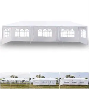 10' x 30' Outdoor Canopy Tent White Wedding Gazebo Party Practical Waterproof Tent with Brighter Windows,5 Removable Side Walls 10' x 30' Outdoor Canopy Tent White Wedding Gazebo Party Practical Waterproof Tent with Brighter Windows,5 Removable Side Walls