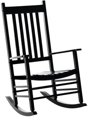 Outdoor Rocking Chair, Patio Wooden Rocking Chair with Smooth Armrests, High Back for Garden, Balcony, Porch, Supports Up to 353 lbs, Black Outdoor Rocking Chair, Patio Wooden Rocking Chair with Smooth Armrests, High Back for Garden, Balcony, Porch, Supports Up to 353 lbs, Black