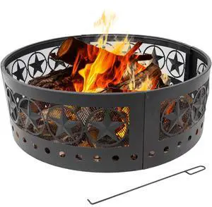 Sunnydaze 36-Inch Outdoor Fire Pit Ring with Poker - Round Heavy-Duty Steel Fire Ring for Camping or Backyard - 4-Star - 12" H Sunnydaze 36-Inch Outdoor Fire Pit Ring with Poker - Round Heavy-Duty Steel Fire Ring for Camping or Backyard - 4-Star - 12" H