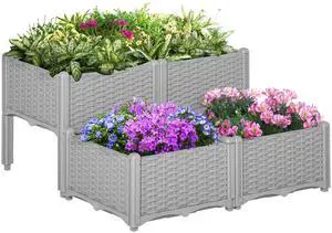 4 Piece Raised Garden Bed with Legs, Planter Box Raised Bed to Grow Flowers, Herbs & Vegetables, Gray 4 Piece Raised Garden Bed with Legs, Planter Box Raised Bed to Grow Flowers, Herbs & Vegetables, Gray