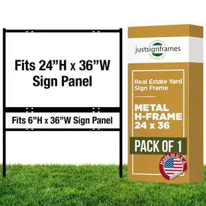 Real Estate Yard Sign Metal H-Frame (Pack of 1), Easy Slide-In Open House Signs for Real Estate, Durable Yard Signs, Compatible with 1/8-Inch Thick Sign Panels - 24 x 36 Slide-In with Rider, Black Real Estate Yard Sign Metal H-Frame (Pack of 1), Easy Slide-In Open House Signs for Real Estate, Durable Yard Signs, Compatible with 1/8-Inch Thick Sign Panels - 24 x 36 Slide-In with Rider, Black