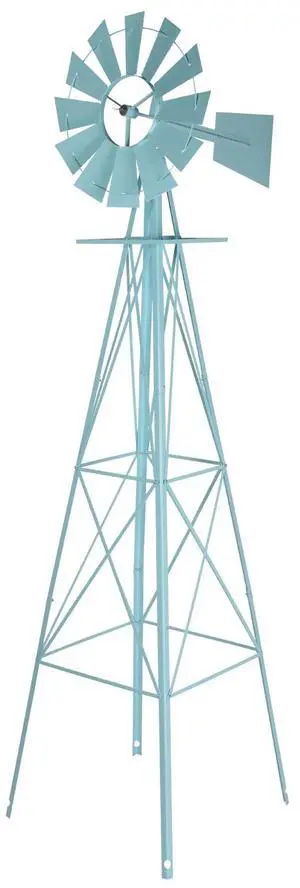 8FT Ornamental Windmill Backyard Garden Decoration Weather Vane, Heavy Duty Metal Wind Mill w/ 4 Legs Design (Blue) 8FT Ornamental Windmill Backyard Garden Decoration Weather Vane, Heavy Duty Metal Wind Mill w/ 4 Legs Design (Blue)