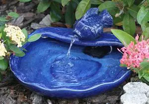 21372R01 Ceramic Solar Koi Fountain, Blue Glazed Finish, Powered by an Included Solar Panel that Operates an Integral Low Voltage Pump With Filter 21372R01 Ceramic Solar Koi Fountain, Blue Glazed Finish, Powered by an Included Solar Panel that Operates an Integral Low Voltage Pump With Filter