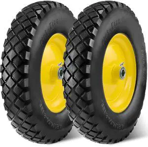 4.80 4.00-8 Wheelbarrow Tires 4.80/4.00-8 Flat-Free Tire and Wheel 16 Inch Solid Tires w/Grease Fitting, 3" Centered Hub, 3/4" Bearings, Tire for Hand Truck Trolley Garden Cart Wagon, Yellow 4.80 4.00-8 Wheelbarrow Tires 4.80/4.00-8 Flat-Free Tire and Wheel 16 Inch Solid Tires w/Grease Fitting, 3" Centered Hub, 3/4" Bearings, Tire for Hand Truck Trolley Garden Cart Wagon, Yellow