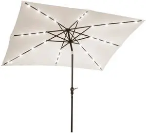 9' x 7' Solar Umbrella, LED Lighted Patio Umbrella for Table or Base with Tilt & Crank, Outdoor Umbrella for Garden, Deck, Backyard, Pool, Beach 9' x 7' Solar Umbrella, LED Lighted Patio Umbrella for Table or Base with Tilt & Crank, Outdoor Umbrella for Garden, Deck, Backyard, Pool, Beach