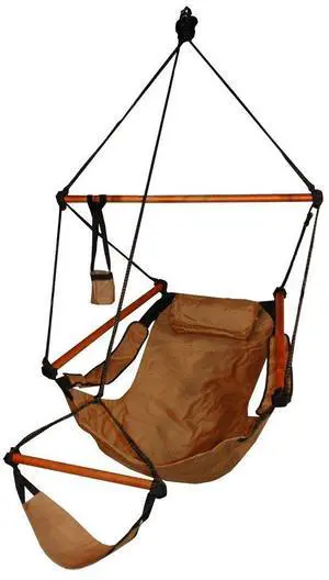 Hanging Hammock Air Chair, Wooden Dowels, Tan Hanging Hammock Air Chair, Wooden Dowels, Tan