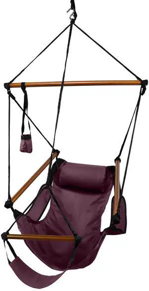 Hanging Hammock Air Chair, Wooden Dowels, Burgundy Hanging Hammock Air Chair, Wooden Dowels, Burgundy
