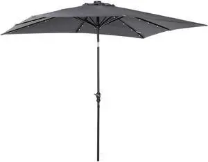 9' x 7' Solar Umbrella, LED Lighted Patio Umbrella for Table or Base with Tilt & Crank, Outdoor Umbrella for Garden, Deck, Backyard, Pool, Beach 9' x 7' Solar Umbrella, LED Lighted Patio Umbrella for Table or Base with Tilt & Crank, Outdoor Umbrella for Garden, Deck, Backyard, Pool, Beach