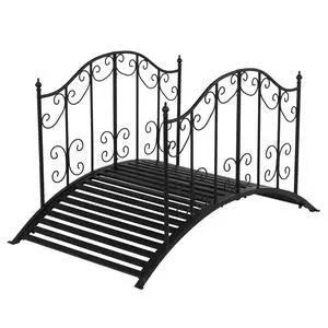 Garden Bridge Metal Yard Arch Path Bridge with Patterned Guardrails, Ourdoor Decorative Black Iron Foot Bridge for Pond and Backyard Landscaping-4FT Garden Bridge Metal Yard Arch Path Bridge with Patterned Guardrails, Ourdoor Decorative Black Iron Foot Bridge for Pond and Backyard Landscaping-4FT