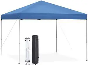 10 x 10 FT Pop Up Canopy Tent - Instant Outdoor Canopy with Wheeled Carry Bag, 4 Ropes, Straight Legs, Stakes, Height Adjustable Outdoor Tent Sun Protection Beach Shelter, Blue 10 x 10 FT Pop Up Canopy Tent - Instant Outdoor Canopy with Wheeled Carry Bag, 4 Ropes, Straight Legs, Stakes, Height Adjustable Outdoor Tent Sun Protection Beach Shelter, Blue