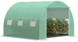 10' x 10' x 6.5' Walk-in Tunnel Hoop Greenhouse, Green House for Outside with PE Cover, Steel Frame, Roll-Up Zipper Door & Windows for Flowers, Vegetables, Tropical Plants, Green 10' x 10' x 6.5' Walk-in Tunnel Hoop Greenhouse, Green House for Outside with PE Cover, Steel Frame, Roll-Up Zipper Door & Windows for Flowers, Vegetables, Tropical Plants, Green
