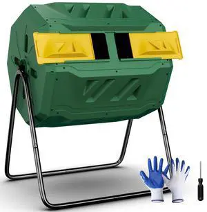 43 Gallon Outdoor Dual Chamber Tumbling Composter - BPA Free, Rotating Compost Bin with Sliding Doors & Steel Frame for Garden/Yard 43 Gallon Outdoor Dual Chamber Tumbling Composter - BPA Free, Rotating Compost Bin with Sliding Doors & Steel Frame for Garden/Yard