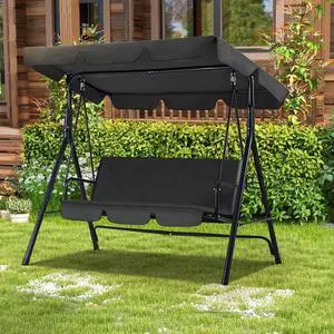 Patio Swings Outdoor, 3-Seat Glider Porch Bench Swing Clearance with Removable Cushion and Adjustable Shade, Swing Chairs for Garden, Poolside&Backyard, Gray Patio Swings Outdoor, 3-Seat Glider Porch Bench Swing Clearance with Removable Cushion and Adjustable Shade, Swing Chairs for Garden, Poolside&Backyard, Gray
