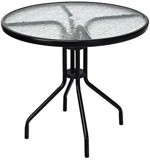 32" Outdoor Round Patio Table with Umbrella Hole, All Weather Dining Table Tempered Glass Top, Bistro Table Coffee Table Furniture Commercial Party Event for Backyard Lawn Balcony Pool 32" Outdoor Round Patio Table with Umbrella Hole, All Weather Dining Table Tempered Glass Top, Bistro Table Coffee Table Furniture Commercial Party Event for Backyard Lawn Balcony Pool