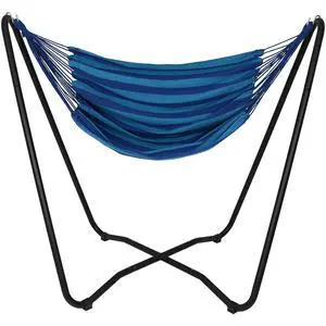 Sunnydaze Hanging Hammock Chair with Space-Saving Stand for Indoor or Outdoor Use - 330-Pound Capacity - Beach Oasis Sunnydaze Hanging Hammock Chair with Space-Saving Stand for Indoor or Outdoor Use - 330-Pound Capacity - Beach Oasis