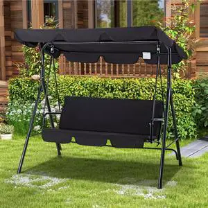 Patio Swings Outdoor, 3-Seat Glider Patio Swings with Removable Cushion and Adjustable Canopy, Porch Bench for Garden, Poolside&Backyard, Black Patio Swings Outdoor, 3-Seat Glider Patio Swings with Removable Cushion and Adjustable Canopy, Porch Bench for Garden, Poolside&Backyard, Black