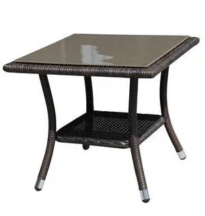 Outdoor Side Table, 20" Square Wicker End Table, Tempered Glass Top Coffee Table with Storage, Aluminum Frame-Brown Outdoor Side Table, 20" Square Wicker End Table, Tempered Glass Top Coffee Table with Storage, Aluminum Frame-Brown
