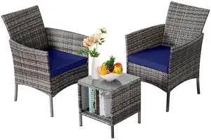 3 Pieces Patio Furniture Sets Outdoor PE Rattan Small Patio Furniture Set with Soft Cushion and Glass Coffee Table with Storage for Garden Backyard Porch Poolside WeatherResistantGrey/Darkblue 3 Pieces Patio Furniture Sets Outdoor PE Rattan Small Patio Furniture Set with Soft Cushion and Glass Coffee Table with Storage for Garden Backyard Porch Poolside WeatherResistantGrey/Darkblue