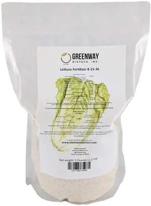 Lettuce Fertilizer Powder 8-15-36 Plus Trace Minerals and 100% Water Soluble Includes Essential Chelated Micronutrients for Healthy Plants (5 Pounds) Lettuce Fertilizer Powder 8-15-36 Plus Trace Minerals and 100% Water Soluble Includes Essential Chelated Micronutrients for Healthy Plants (5 Pounds)