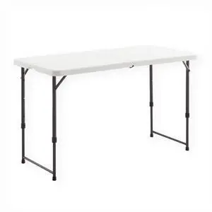 4 Foot Height Adjustable Fold-in-Half Table with Carrying Handle, Easy Folding and Storage, Indoor Outdoor Use, White, 4ft_Straight Legs 4 Foot Height Adjustable Fold-in-Half Table with Carrying Handle, Easy Folding and Storage, Indoor Outdoor Use, White, 4ft_Straight Legs