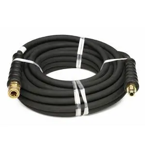 4000 PSI Black 3/8" x 50 FT 1 Layers of High Tensile Wire Braided Rubber Wrapped Pressure Washer Hose with Couplers 4000 PSI Black 3/8" x 50 FT 1 Layers of High Tensile Wire Braided Rubber Wrapped Pressure Washer Hose with Couplers