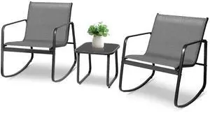 3 Pieces Patio Furniture Set Outdoor Wicker Conversation Set Modern Black Rattan Balcony Chair Sets with Coffee Table for Yard and Bistro(Grey) 3 Pieces Patio Furniture Set Outdoor Wicker Conversation Set Modern Black Rattan Balcony Chair Sets with Coffee Table for Yard and Bistro(Grey)