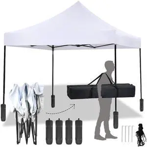 Canopy Tent, Commercial Instant 10x10 Heavy Duty Canopy, 300D Waterproof Adjustable Canopy with Wheeled Carry Bag, 4 Sandbags and 4 Stakes Canopy Tent, Commercial Instant 10x10 Heavy Duty Canopy, 300D Waterproof Adjustable Canopy with Wheeled Carry Bag, 4 Sandbags and 4 Stakes