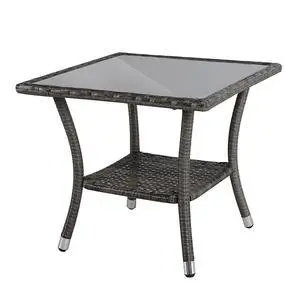 Outdoor Side Table, 20" Square Wicker End Coffee Table with Tempered Glass Top, Aluminum Frame, Gray Outdoor Side Table, 20" Square Wicker End Coffee Table with Tempered Glass Top, Aluminum Frame, Gray