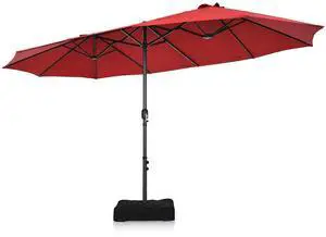 15FT Double-Sided Patio Umbrella, Outdoor Market Umbrella W/Hand-Crank System & Enhanced Base, Ultra-Large Twin Garden Umbrella W/ 12-Rib Structure for Residential & Commercial Use (Wine) 15FT Double-Sided Patio Umbrella, Outdoor Market Umbrella W/Hand-Crank System & Enhanced Base, Ultra-Large Twin Garden Umbrella W/ 12-Rib Structure for Residential & Commercial Use (Wine)