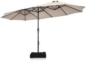 15FT Double-Sided Patio Umbrella, Outdoor Market Umbrella W/Hand-Crank System & Enhanced Base, Ultra-Large Twin Garden Umbrella W/ 12-Rib Structure for Residential & Commercial Use (Beige) 15FT Double-Sided Patio Umbrella, Outdoor Market Umbrella W/Hand-Crank System & Enhanced Base, Ultra-Large Twin Garden Umbrella W/ 12-Rib Structure for Residential & Commercial Use (Beige)