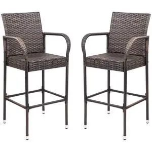 Patio Bar Stools Wicker Barstools Indoor Outdoor Bar Stool Patio Furniture with Footrest and Armrest for Garden Pool Lawn Backyard Set of 2 (Brown) Patio Bar Stools Wicker Barstools Indoor Outdoor Bar Stool Patio Furniture with Footrest and Armrest for Garden Pool Lawn Backyard Set of 2 (Brown)