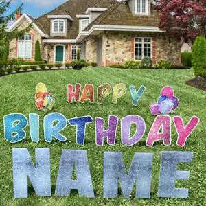 Rainbow Sparkle Happy Birthday Yard Letters 17pc Custom Name Outdoor Lawn Decorations with Stakes No-Mess Glitter Design 20 Letters Birthday Yard Sign Display Made in USA by Rainbow Sparkle Happy Birthday Yard Letters 17pc Custom Name Outdoor Lawn Decorations with Stakes No-Mess Glitter Design 20 Letters Birthday Yard Sign Display Made in USA by