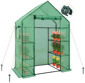 Walk in 3-Tier Greenhouse with Wire Shelves, Portable Indoor and Outdoor Green House with Roll-Up Zippered Door & 2 Roll Up Side Windows, 4 Shelves, 61"x28"x79", Clear/Green PE Cover Walk in 3-Tier Greenhouse with Wire Shelves, Portable Indoor and Outdoor Green House with Roll-Up Zippered Door & 2 Roll Up Side Windows, 4 Shelves, 61"x28"x79", Clear/Green PE Cover