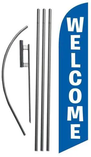 Welcome Feather Flag Kit with Ground Stake 15 foot Blue Welcome Sign Set 5535 Welcome Feather Flag Kit with Ground Stake 15 foot Blue Welcome Sign Set 5535