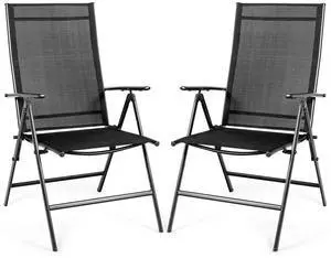 Set of 2 Patio Dining Chairs, Folding Outdoor Chairs, Portable Camping Chairs with Breathable Fabric, Foldable Chairs with Armrest High Backrest for Garden Patio Pool Beach Yard, Black Set of 2 Patio Dining Chairs, Folding Outdoor Chairs, Portable Camping Chairs with Breathable Fabric, Foldable Chairs with Armrest High Backrest for Garden Patio Pool Beach Yard, Black