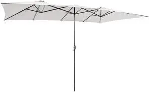 15 FT Double-Sided Patio Umbrella with Crank Handle, Vented Tops, Large Outdoor Rectangle Twin Umbrella with 10-Rib Metal Structure, Table Umbrella for Poolside Deck Lawn Garden (Beige) 15 FT Double-Sided Patio Umbrella with Crank Handle, Vented Tops, Large Outdoor Rectangle Twin Umbrella with 10-Rib Metal Structure, Table Umbrella for Poolside Deck Lawn Garden (Beige)