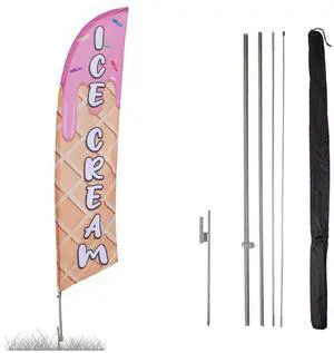 Ice Cream Feather Flag Kit 13.5ft Advertising Flag with Pole Set and Ground Spike for Ice Cream Stand Weather-Resistant Knitted Polyester Printed in the USA Ice Cream Feather Flag Kit 13.5ft Advertising Flag with Pole Set and Ground Spike for Ice Cream Stand Weather-Resistant Knitted Polyester Printed in the USA